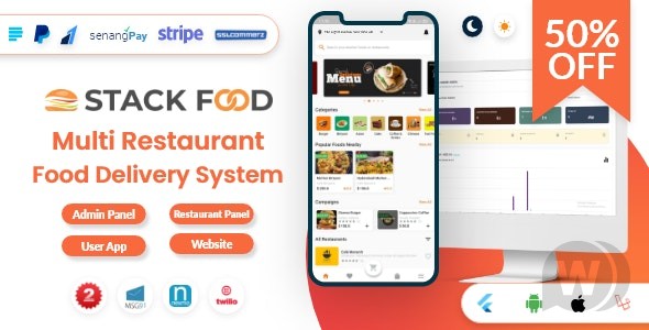 StackFood Multi Restaurant v7.8.0破解版（已汉化） - 带有 Laravel 管理面板和餐厅面板的食品配送应用程序