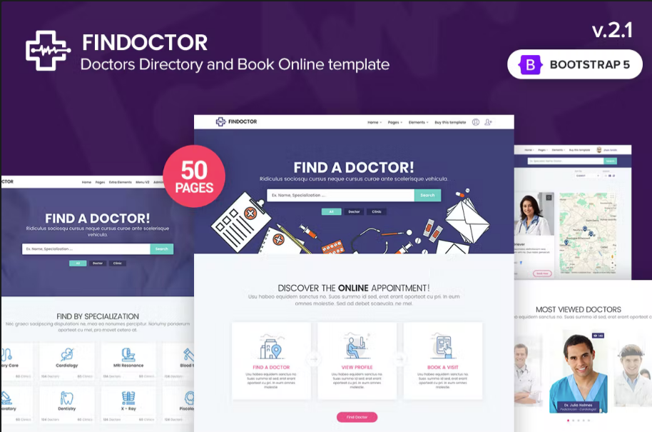 Findoctor v2.1 - 医生目录和在线预订模板