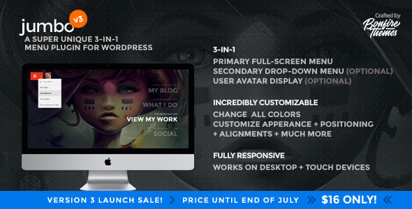 Jumbo v3.8 - 适用于 WordPress 的三合一全屏菜单