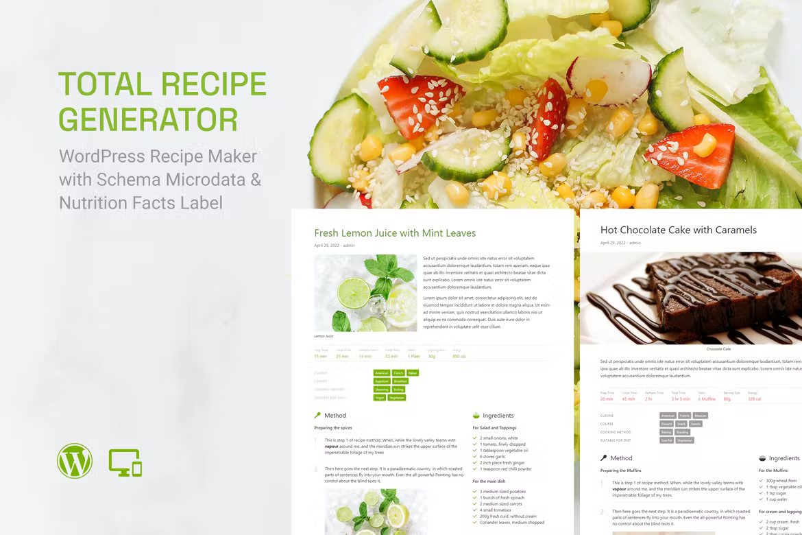 Total Recipe Generator v0.3.0 - 具有模式和营养成分的 WordPress 食谱制作器