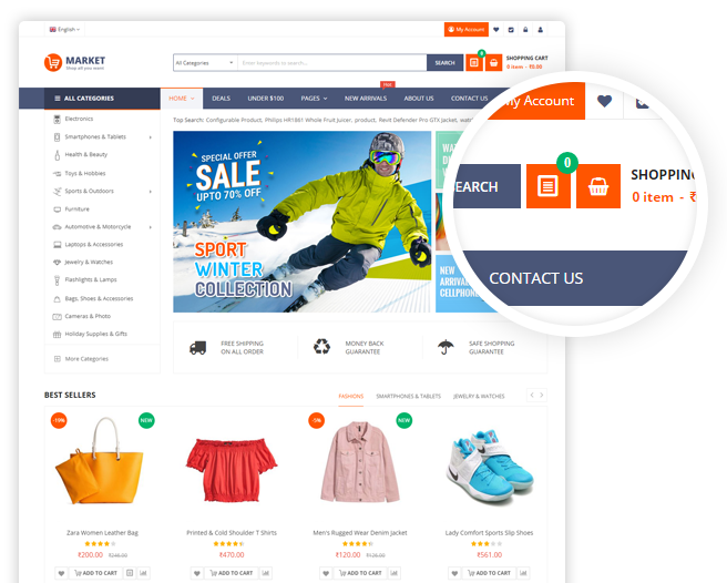 Market v9.5.0 - 具有移动特定布局的多商店响应式 Magento 主题（24 个主页）