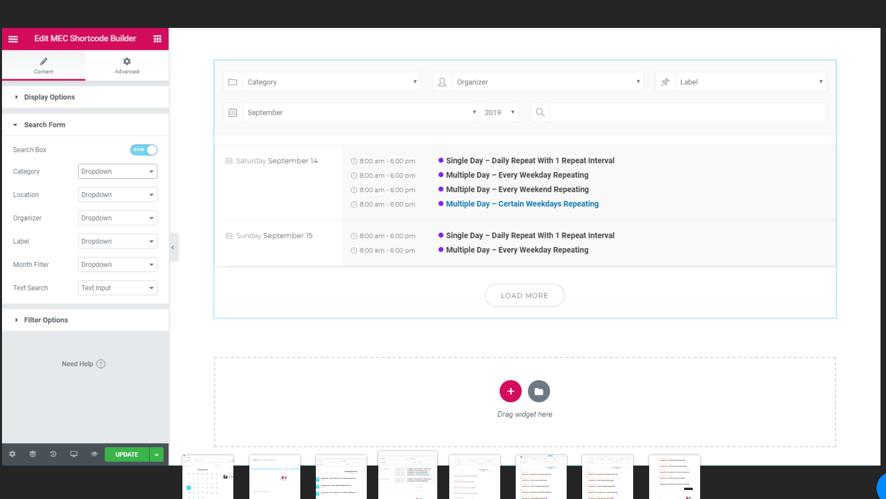 Elementor Shortcode for Modern Events Calendar (MEC) v1.7.0