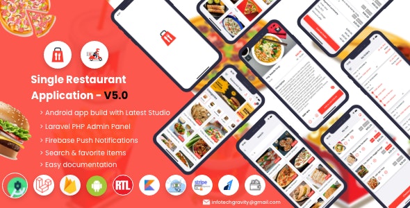 Single Restaurant v9.3 – 带有 Laravel 管理面板的 Android 用户和送货员应用程序