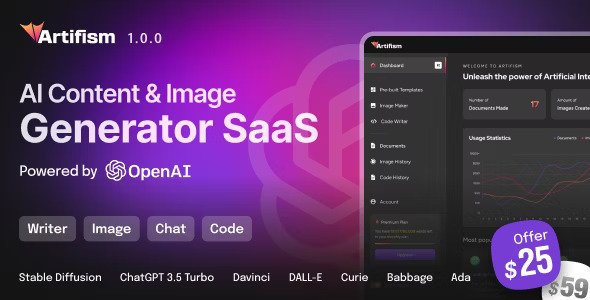 Artifism v2.4.0 – AI Content & Image Generator SaaS