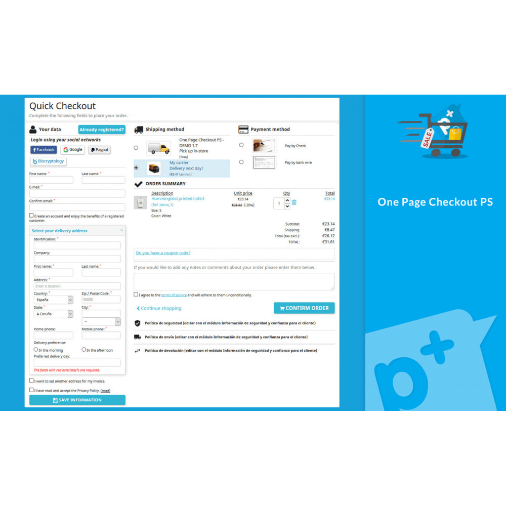 PrestaShop One Page Checkout PS (Easy, Fast & Intuitive) v4.1.8