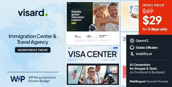 Visard v1.0 – Immigration Center & Travel Agency WordPress Theme