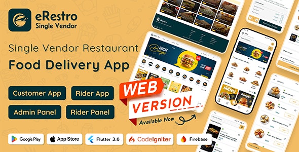 eRestro v1.0.7 - Single Vendor Restaurant Flutter App | Food Ordering App with Admin Panel | Web