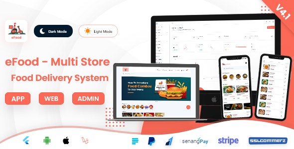 eFood v7.2 – 带有 Laravel 管理面板 + 送货员应用程序的送餐应用程序