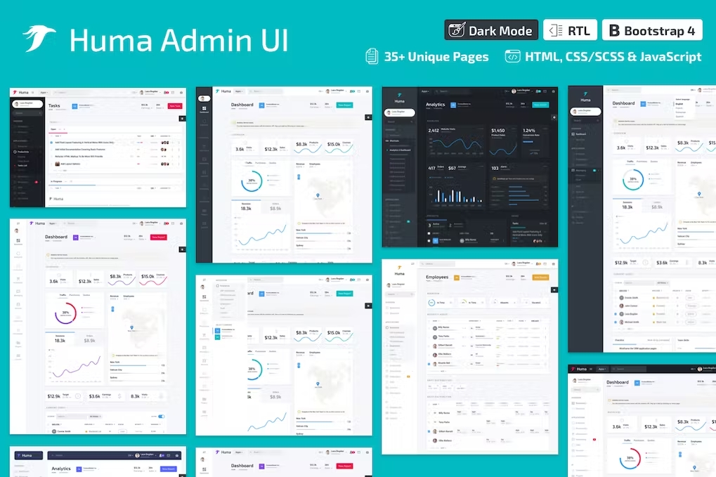 Huma Admin Dashboard Pro v2.0.0 - Bootstrap 4 管理模板