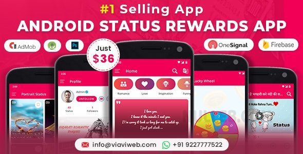 Android Status App With Reward Point v11 September 2024 – (Lucky Wheel, WA Status Saver, Video, GIF, Quotes & Image)