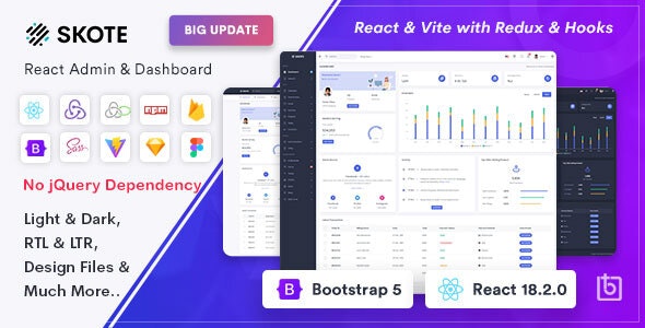 Skote v4.3.0 - React Admin & Dashboard Template + Sketch