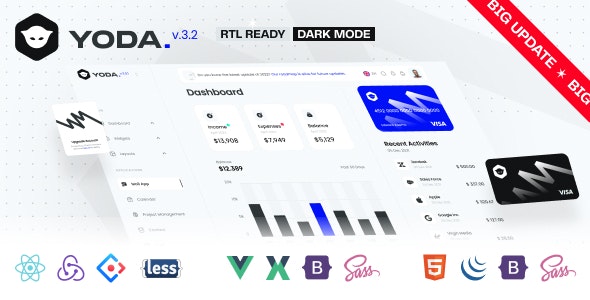 Yoda v3.2 - Bootstrap 5 HTML、Vue、React 管理仪表板模板