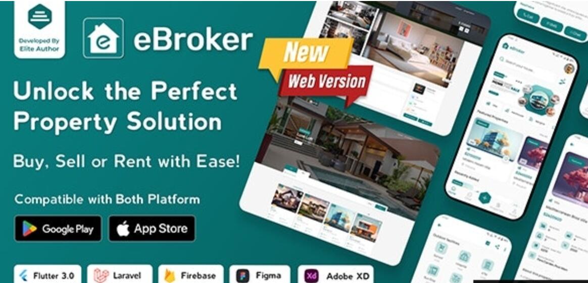 eBroker v1.1.4（后端已汉化80%） - 带有 Laravel 管理面板的房地产买卖 Flutter 应用程序