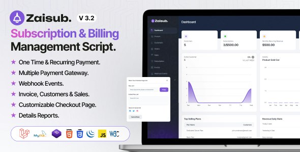 Zaisub v3.2  - Subscription & Billing Management Laravel Script