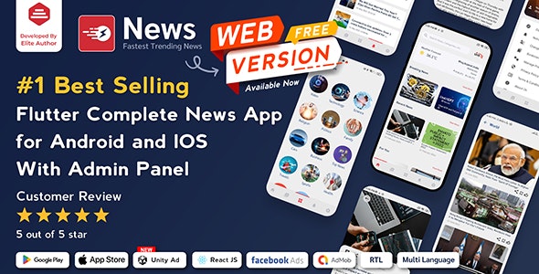 News App and Web v3.1.8 - Flutter News App for Android and IOS App | News Website with Admin panel