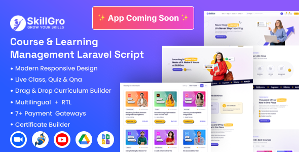 SkillGro v1.7.0（已汉化95%） – 课程和学习管理系统 Laravel 源码 (LMS)