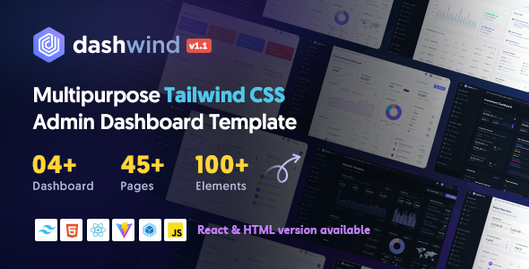 DashWind v1.1.0 - 多用途 Tailwind CSS 管理仪表板模板