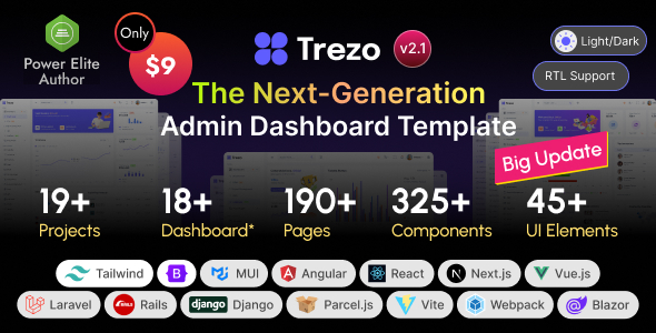 Trezo v2.2.0 – Tailwind, Bootstrap, Material, React, Angular, Vue, Laravel ASP.net Admin Dashboard Template