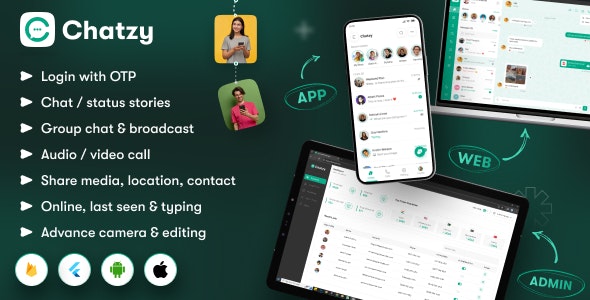 Chatzy v1.0.11 – Whatsap Clone Chat & Call App | User App | Web App | Admin App | Inapp Subscription