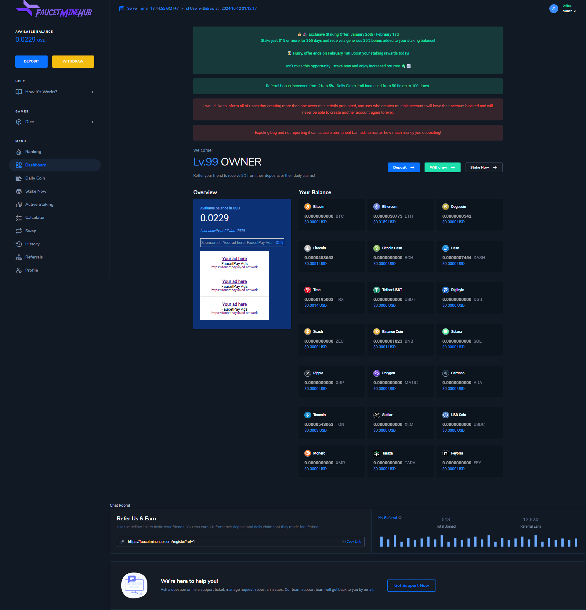 FaucetMineHub.com v1.0.0 – Faucet, Staking, Swap, Dice and more (leaked no license)