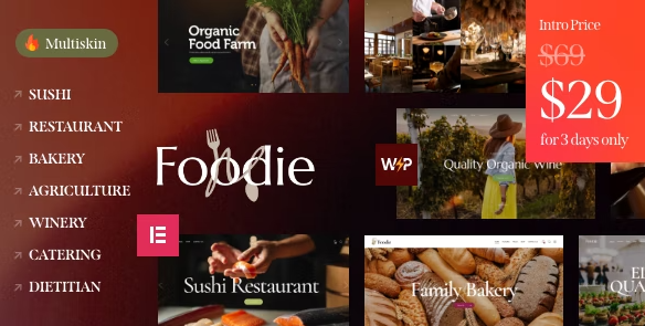 Foodie v1.9 – 美食与美酒 Elementor Multiskin WordPress 主题