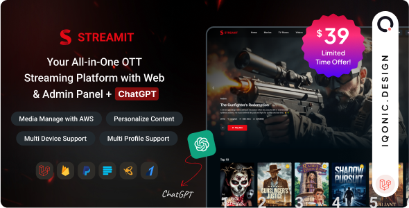 Streamit Laravel v1.2.6 – Movie, TV Show, Video Streaming Platform With Laravel with ChatGPT